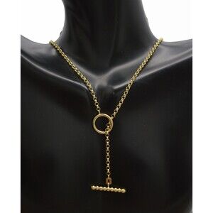 Real 14K Solid Yellow Gold 18" Shiny Elongated Rolo Link Chain Necklace